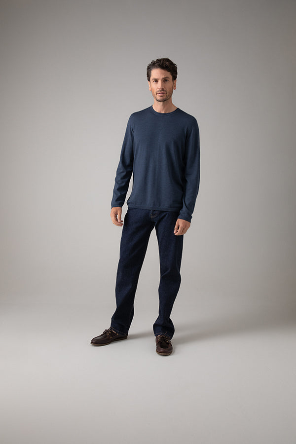Relax Fit Merino Long Sleeve Blue T-shirt – Johnstons of Elgin
