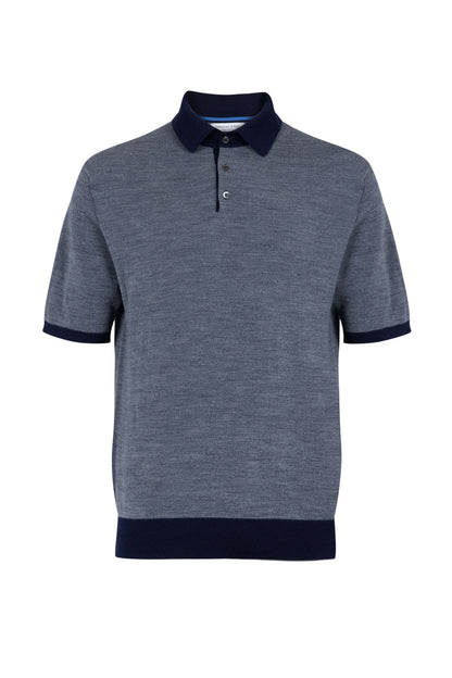 Johnstons of Elgin SS24 Men's Knitwear Dark Navy & Light Grey Merino Birdseye Poloshirt KDP00717Q24016