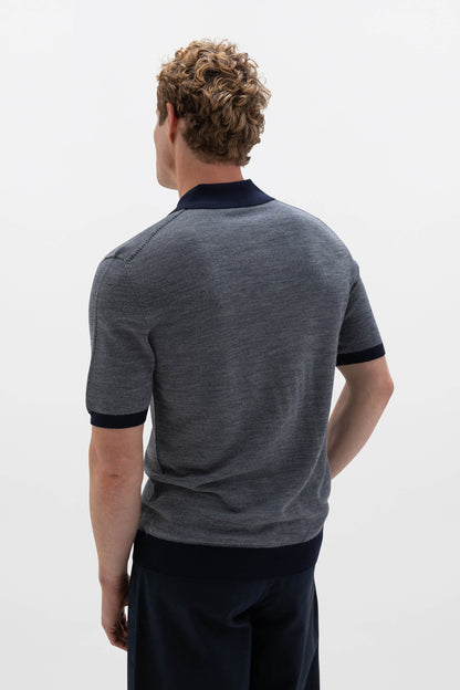 Johnstons of Elgin SS24 Men's Knitwear Dark Navy & Light Grey Merino Birdseye Poloshirt KDP00717Q24016