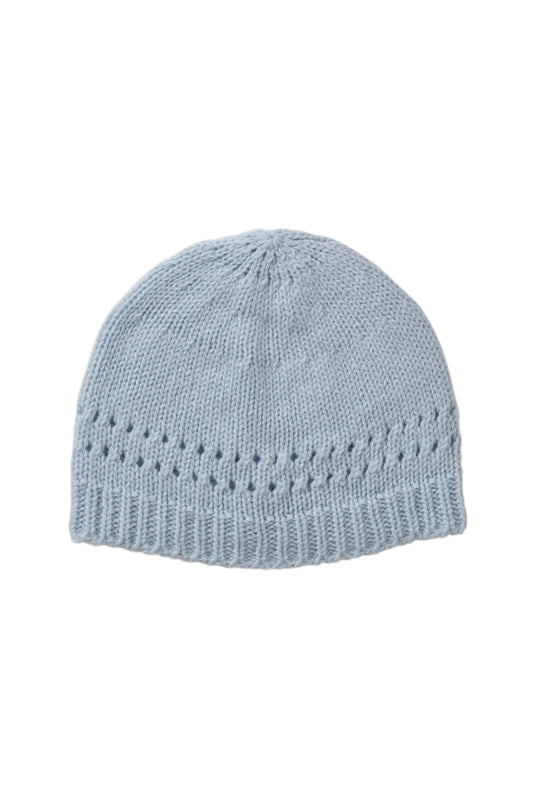 Johnstons of Elgin Baby Handknits Powder Blue Hand Knitted Cashmere Baby Beanie JA000132SD0167ONE