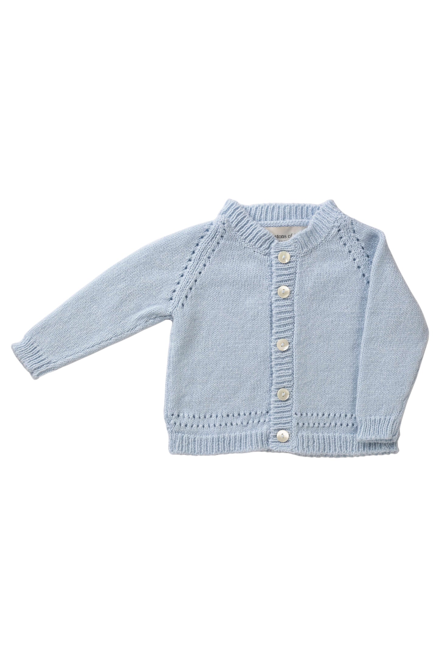 Johnstons of Elgin Baby Handknits Powder Blue Hand Knit Cashmere Baby Cardigan 78313SD0167