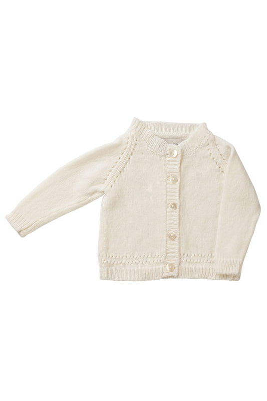 Johnstons of Elgin Baby Handknits Ecru Hand Knit Cashmere Cardigan JA000105SA0132