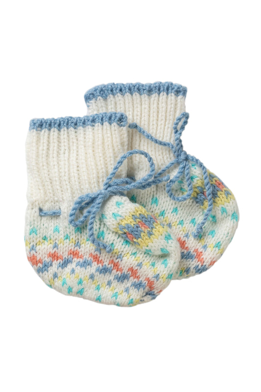 Johnstons of Elgin Baby Handknits SKYLINE (BLUE) Hand Knit Fairisle Cashmere Baby Booties JA000138SD0309