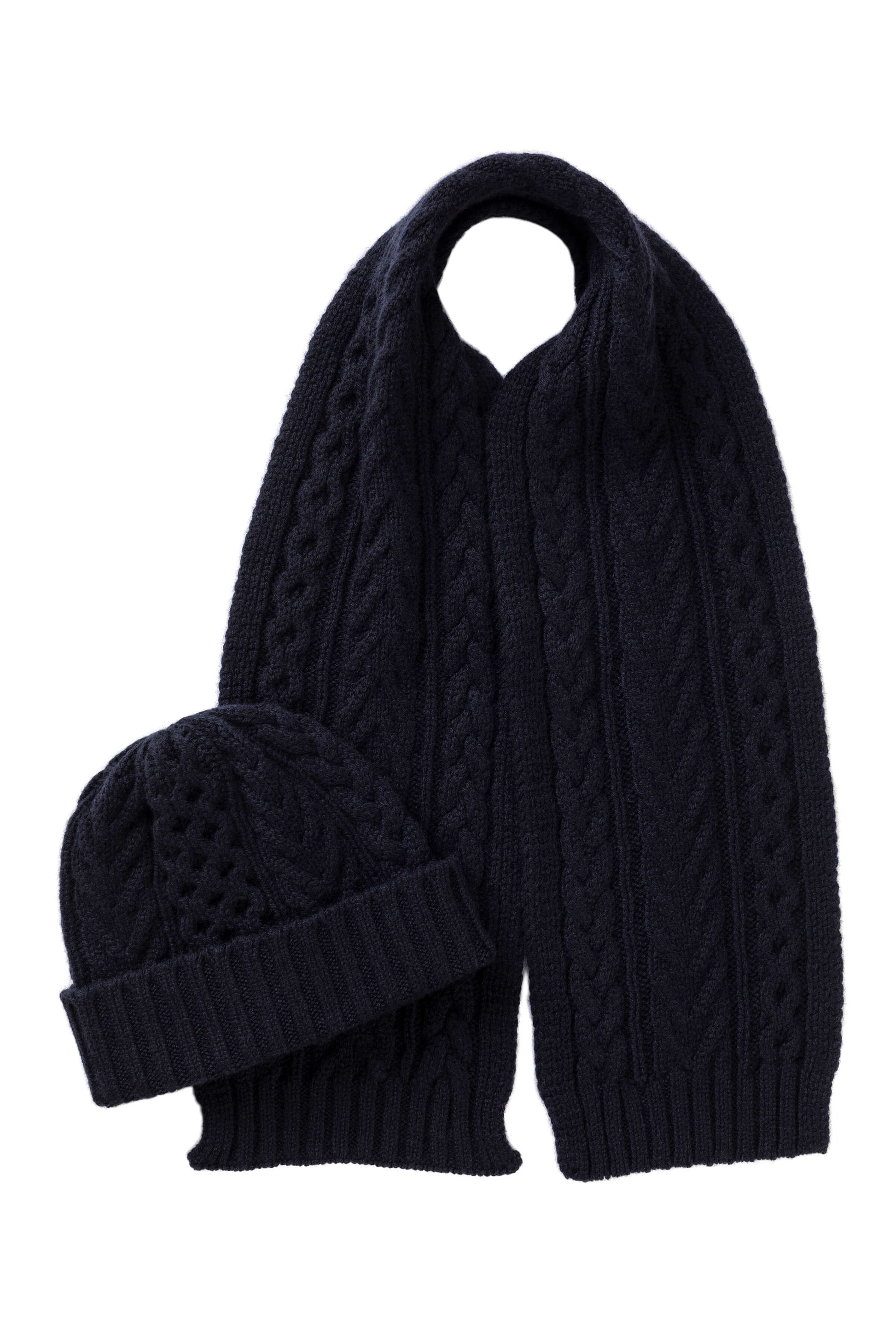 Johnstons of Elgin AW24 Children's Knitted Accessory Dark Navy Children's Aran Cashmere Beanie HAC03436SD7286