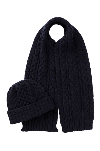 Johnstons of Elgin's Children's Aran Beanie & Scarf Gift Set in Navy CHILDGIFTSET3A