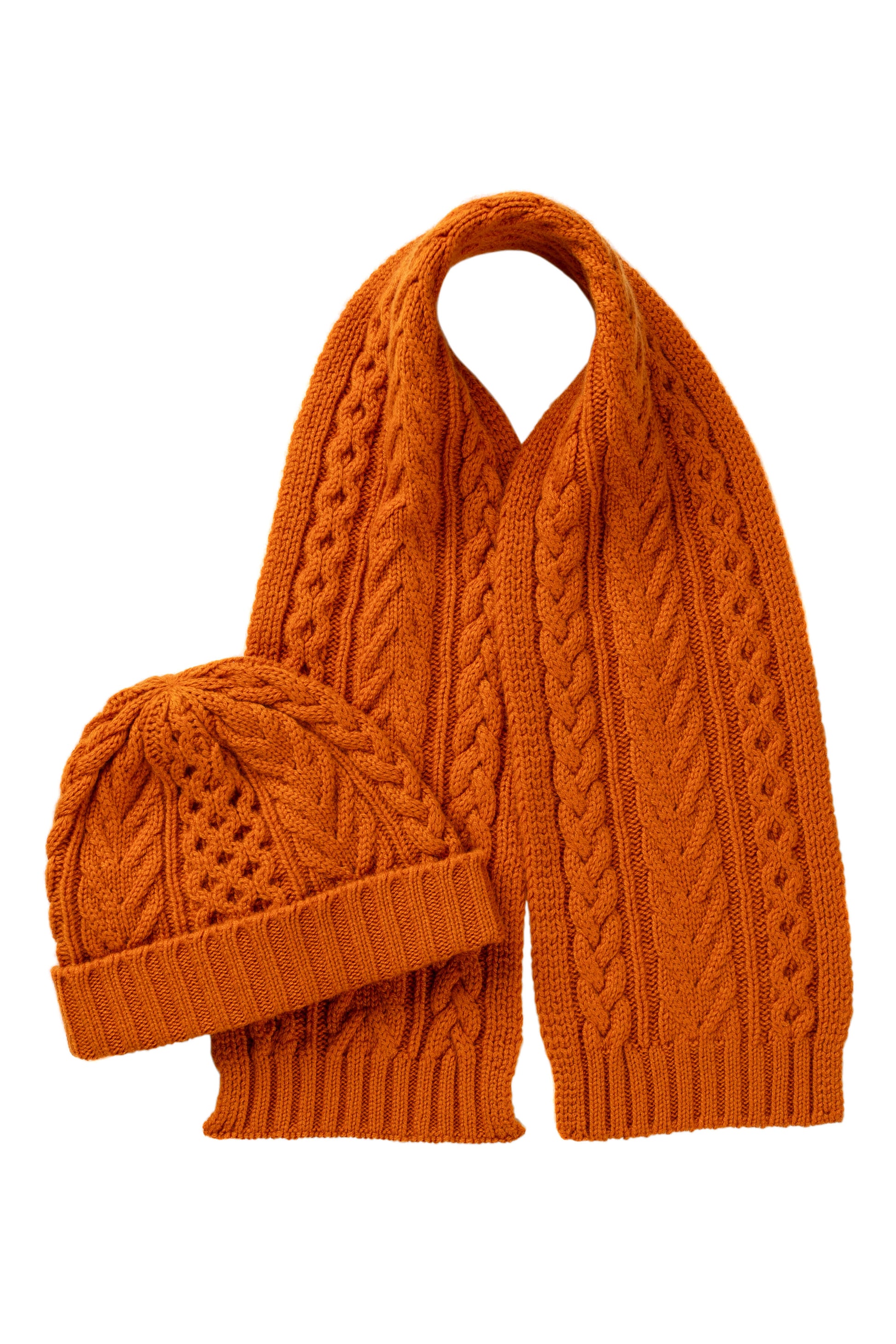 Johnstons of Elgin AW24 Children's Knitted Accessory Burnt Orange Children's Aran Cashmere Beanie HAC03436SG4199