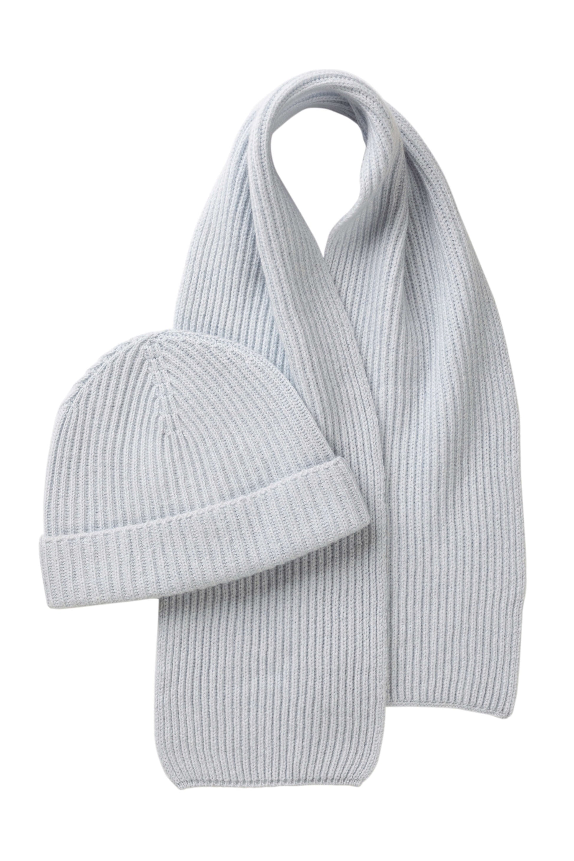 Johnstons of Elgin AW24 Children's Knitted Accessory Ice Blue Children's Cashmere Ribbed Scarf HAA03493SD0169ONE