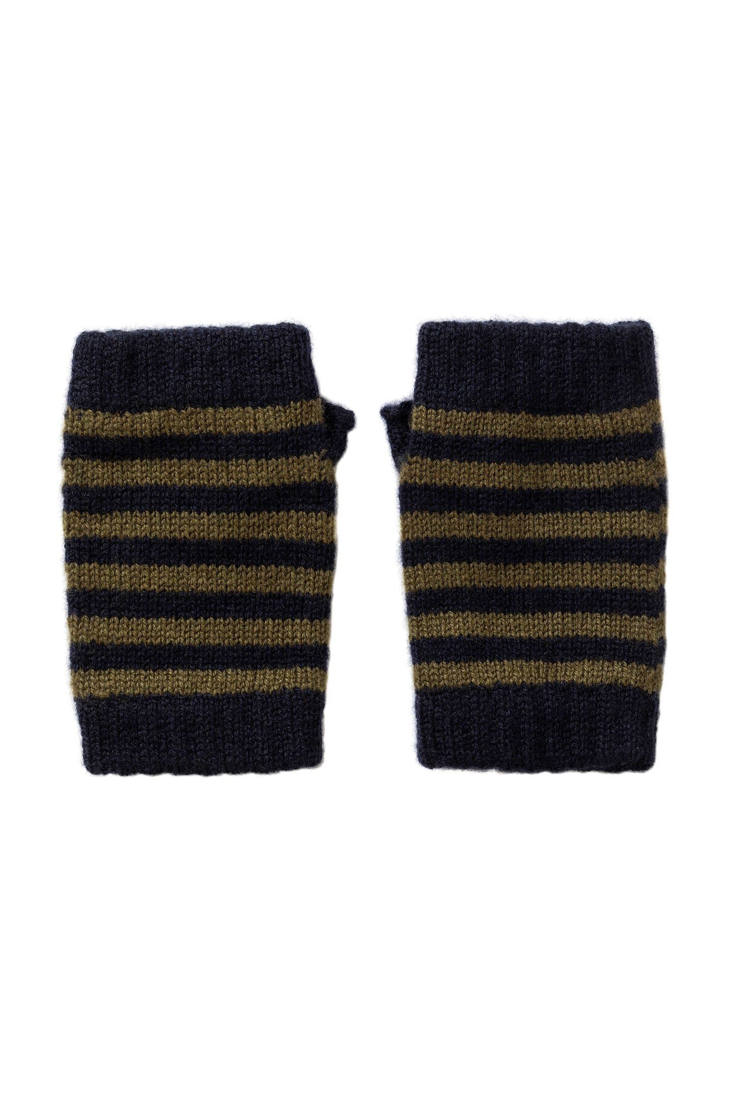 Johnstons of Elgin's Children's Fairisle Hat & Stripy Wristwarmers Gift Set in Dark Navy CHILDGIFTSET2B