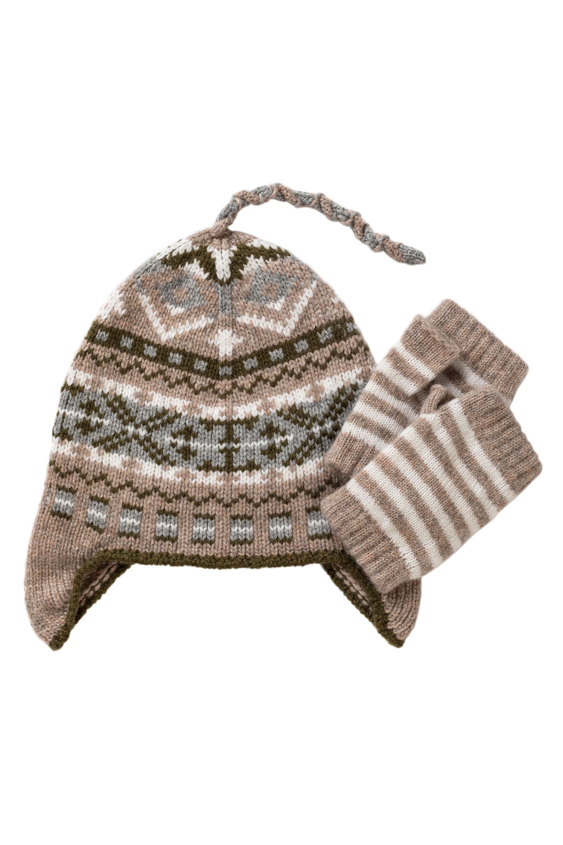 Johnstons of Elgin AW24 Children's Knitted Accessory Ash Children's Cashmere Fairisle Inca Beanie HAY03438Q24715