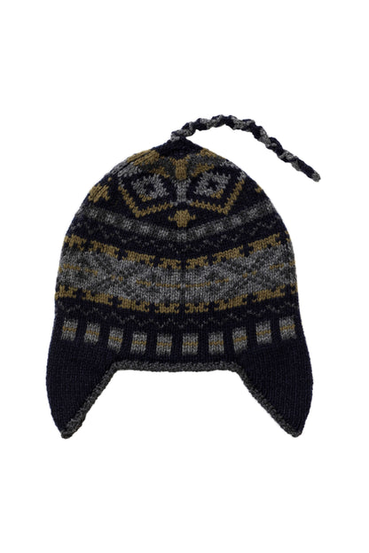 Johnstons of Elgin AW24 Children's Knitted Accessory Dark Navy Children's Cashmere Fairisle Inca Beanie HAY03438Q24714