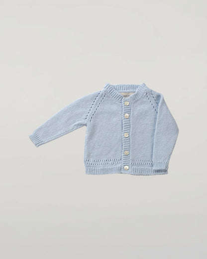 Johnstons of Elgin Baby Handknits Powder Blue Hand Knit Cashmere Baby Cardigan JA000105SD0167