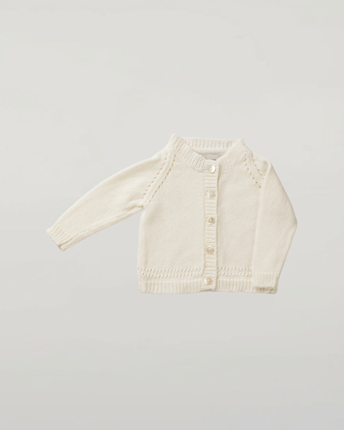 Johnstons of Elgin Baby Handknits Ecru Hand Knit Cashmere Cardigan JA000105SA0132