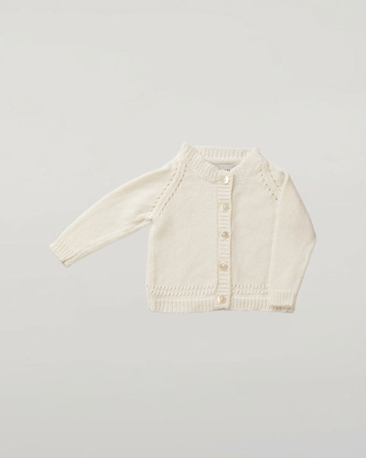 Johnstons of Elgin Baby Handknits Ecru Hand Knit Cashmere Cardigan JA000105SA0132