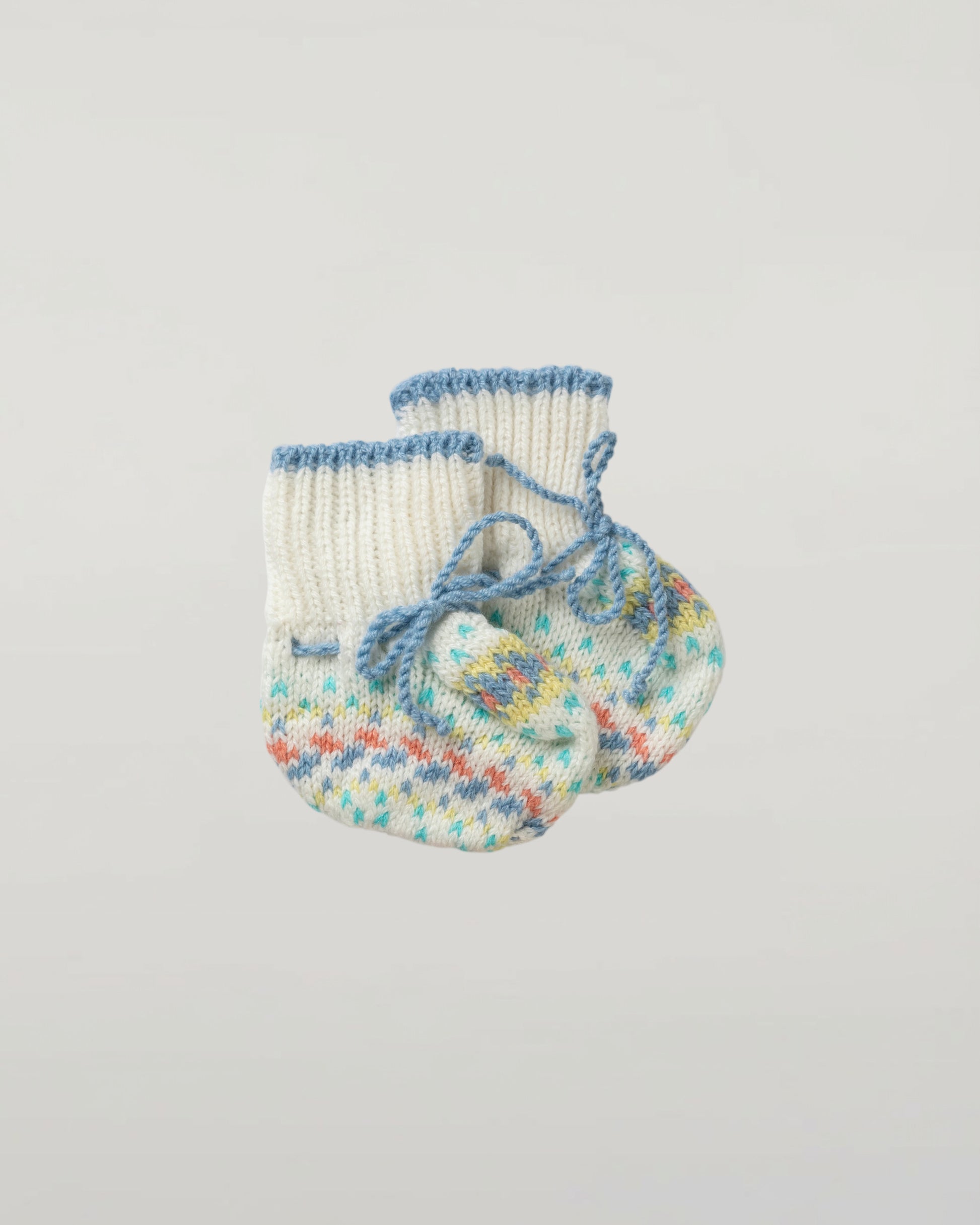 Johnstons of Elgin Baby Handknits SKYLINE (BLUE) Hand Knit Fairisle Cashmere Baby Booties JA000138SD0309