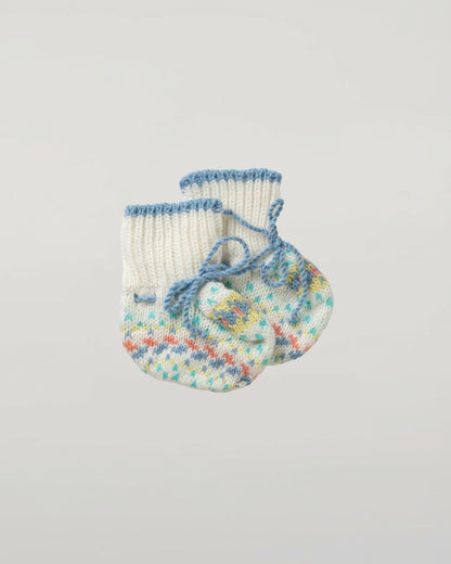 Johnstons of Elgin Baby Handknits SKYLINE (BLUE) Hand Knit Fairisle Cashmere Baby Booties JA000138SD0309