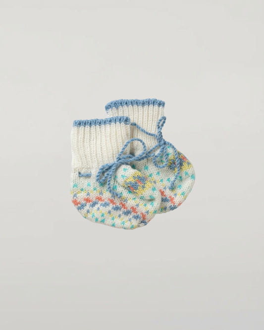 Johnstons of Elgin Baby Handknits SKYLINE (BLUE) Hand Knit Fairisle Cashmere Baby Booties JA000138SD0309