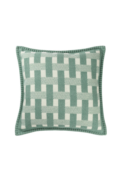 Johnstons of Elgin 2024 Home Collection Moss & White Blanket Stitched Basketweave Cushion PB000059RU7449ONE