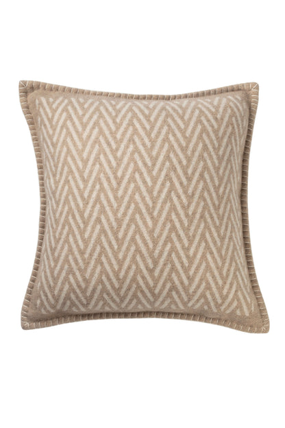 Johnstons of Elgin’s Natural & White Herringbone Jacquard Cushion on white background PB000059RU6975ONE