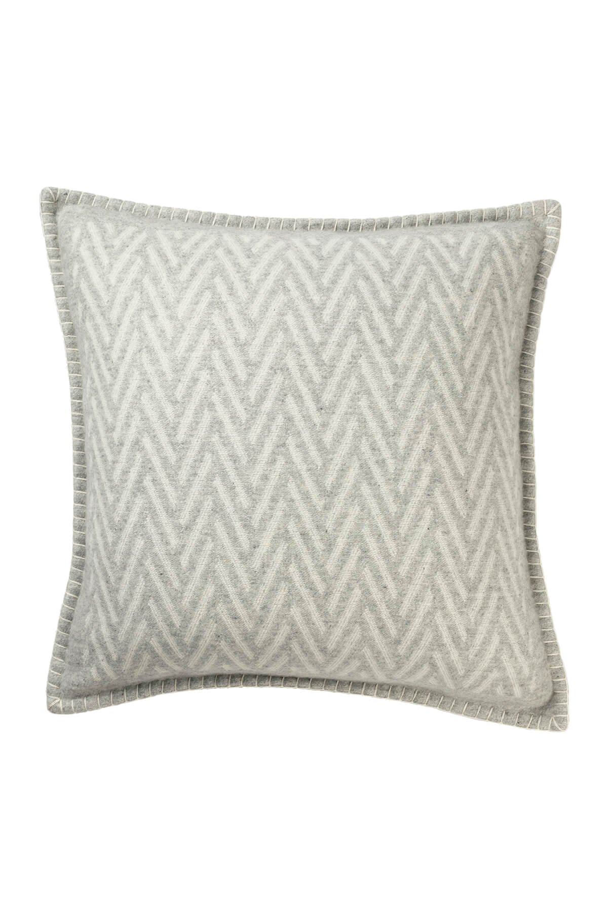 Johnstons of Elgin’s Silver & White Herringbone Jacquard Cushion on white background PB000059RU6976ONE