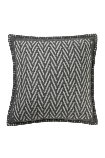 Johnstons of Elgin’s Silver & Dark Grey Herringbone Jacquard Cushion on white background PB000059RU6977ONE