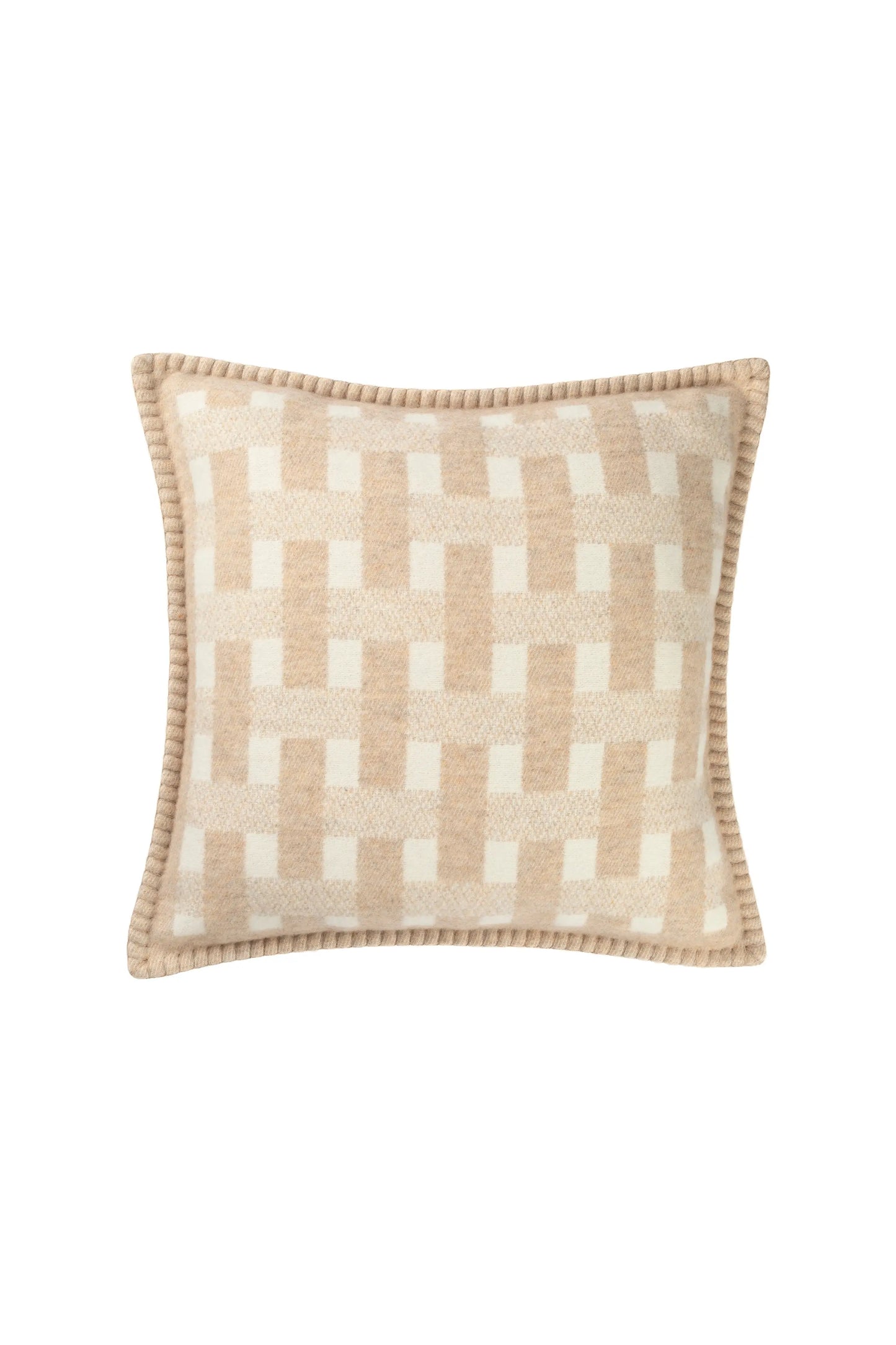 Johnstons of Elgin 2024 Home Collection Oatmeal & White Blanket Stitched Basketweave Cushion PB000059RU7447ONE