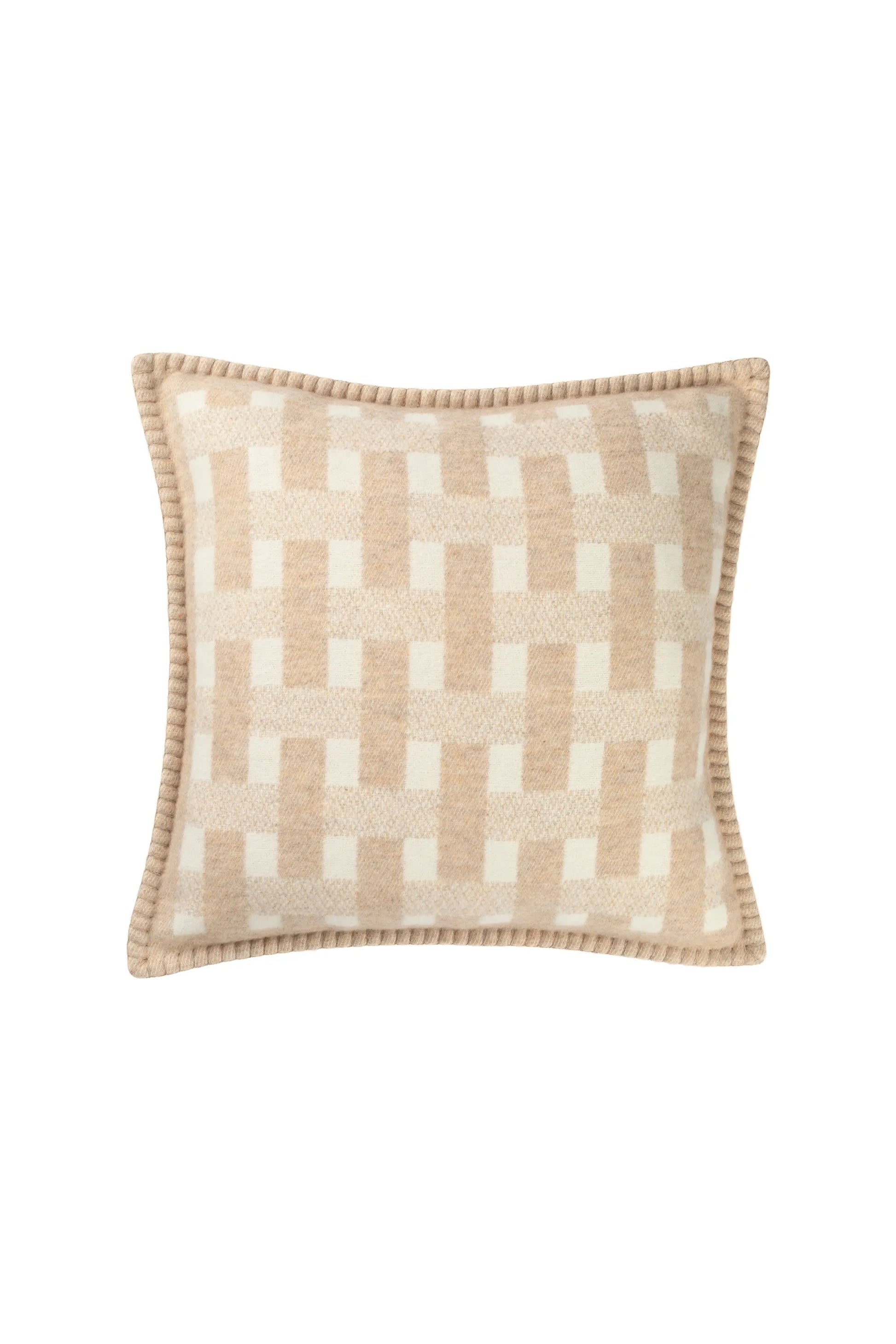 Johnstons of Elgin 2024 Home Collection Oatmeal & White Blanket Stitched Basketweave Cushion PB000059RU7447ONE