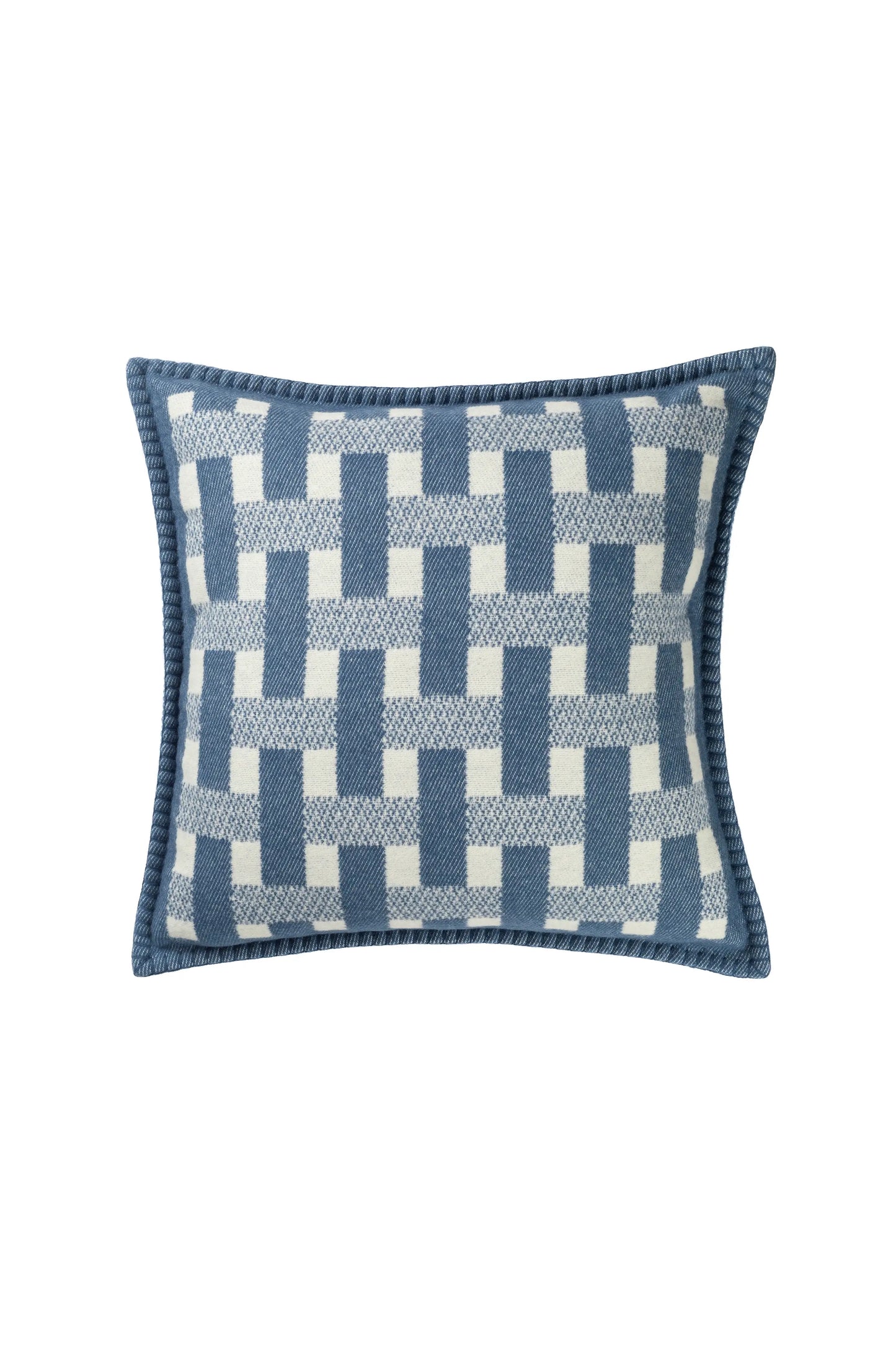 Johnstons of Elgin 2024 Home Collection Sapphire & White Blanket Stitched Basketweave Cushion PB000059RU7448ONE