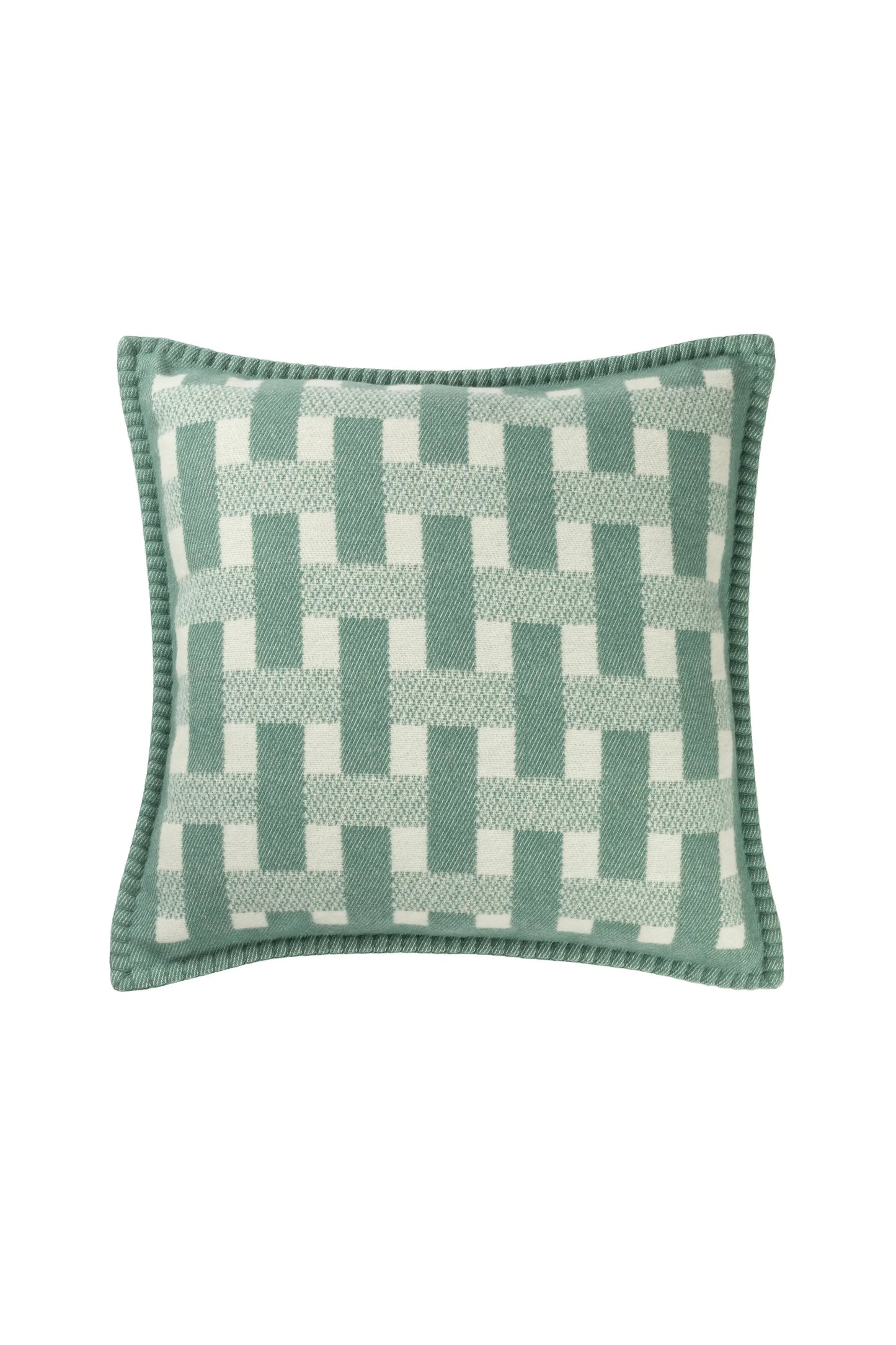 Johnstons of Elgin's Blanket Stitched Basketweave Cushion in Moss Green PB000059RU7449ONE