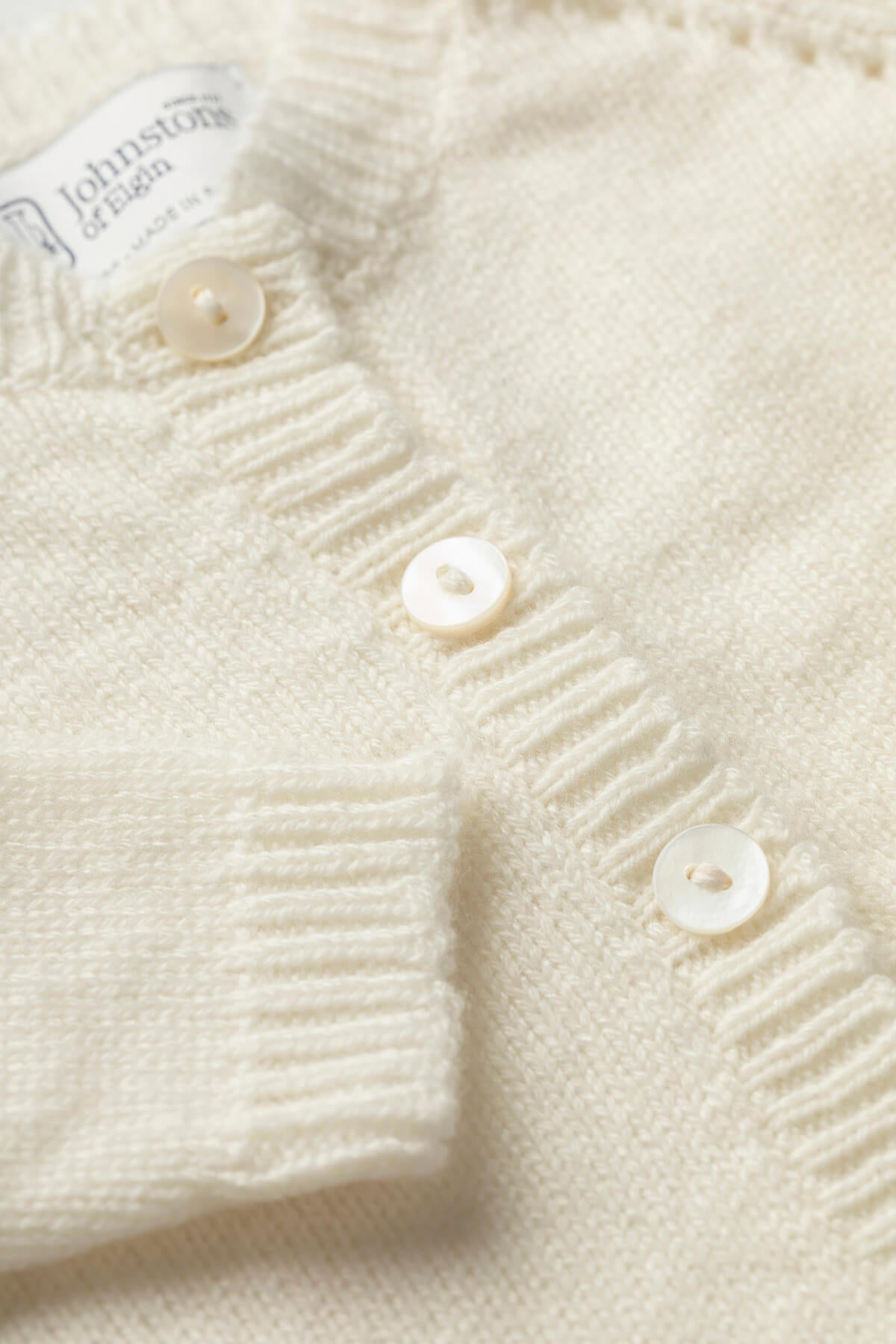 Johnstons of Elgin Hand Knitted Cashmere Baby Cardigan in Ecru 30193SA0132