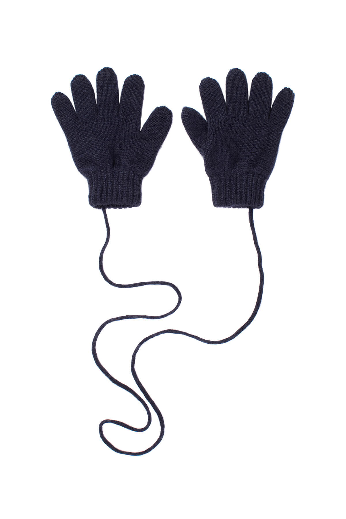 Johnstons of Elgin Children's Cashmere Gloves in Navy with Cashmere String on white background HAD02203SD0707