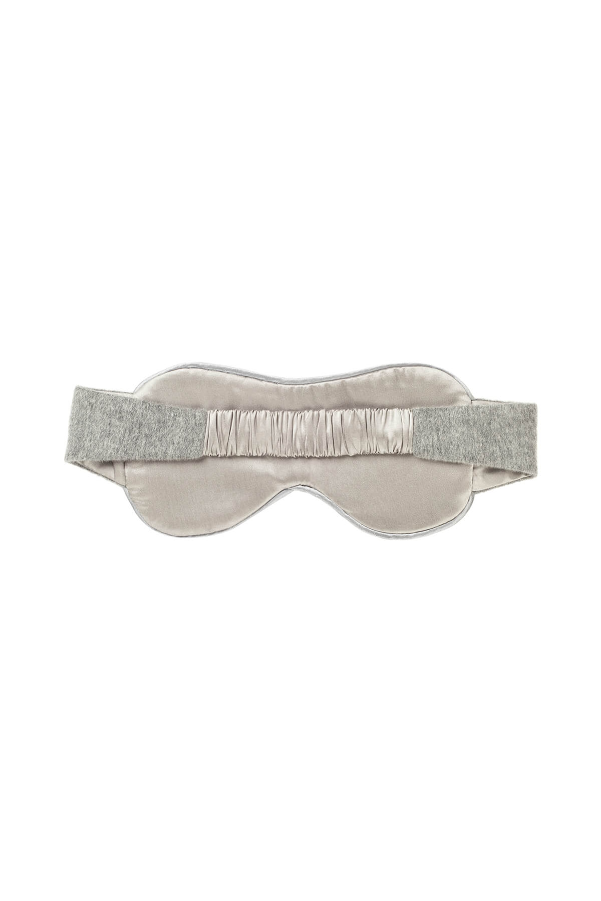 Back of Johnstons of Elgin Cashmere Eye Mask with Silk Lining in Silver on a white background TA0003407292ONE