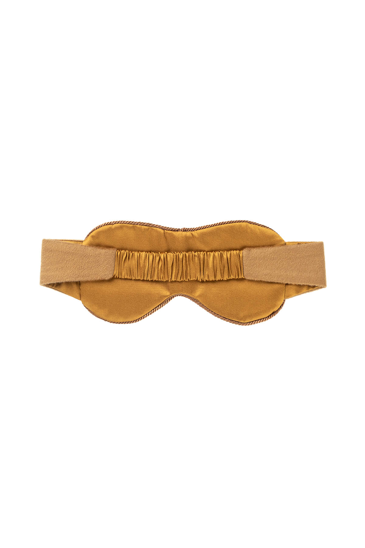 Reverse of Johnstons of Elgin Cashmere Eye Mask with Silk Lining in Camel on a white background TA0003407310ONE
