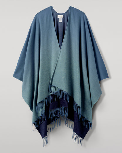 Johnstons of Elgin AW25 Woven Accessories Seascape & Navy Blue Ombré Cashmere Cape Front View TA000360RU7686ONE