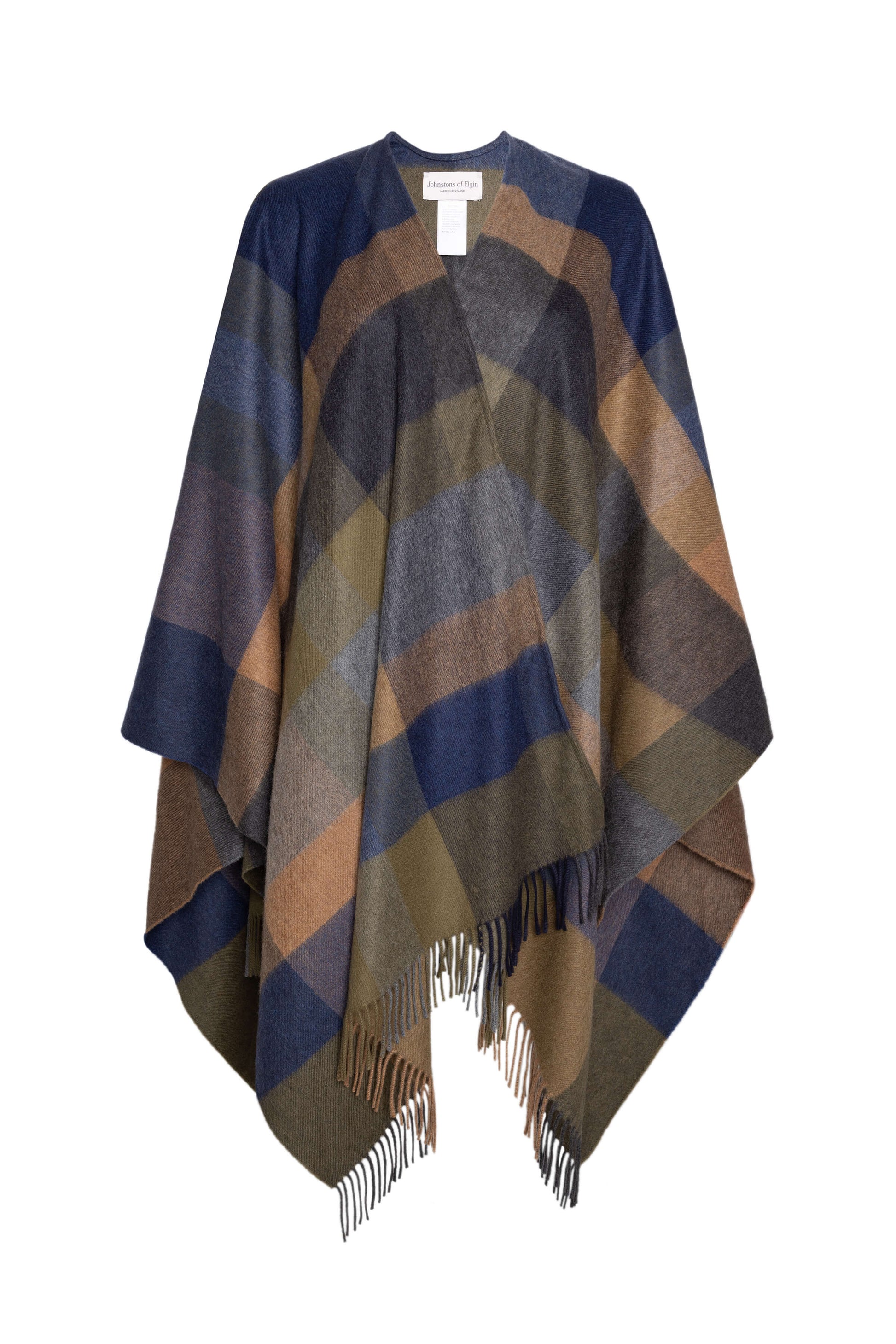 Johnstons of Elgin AW24 Woven Cashmere Cape in Olive Navy Multi TA000360RU7533ONE