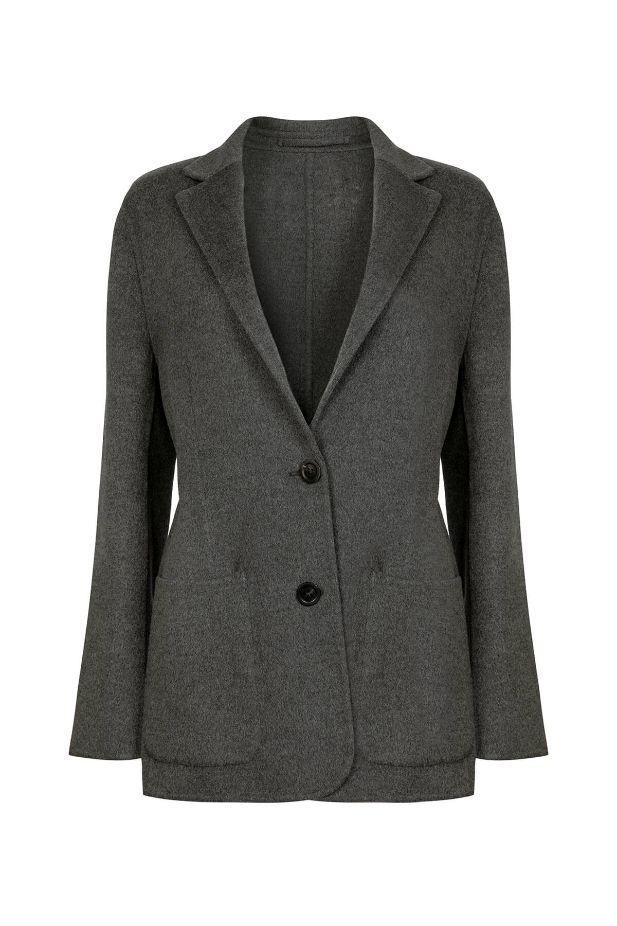 Johnstons of Elgin Women's Cashmere Double Face Boyfriend Jacket in Mid Grey on a white background TA000518RU7292