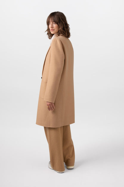 Johnstons of Elgin Women's Cashmere Crombie Coat in Camel on a white background TA000520RU7397