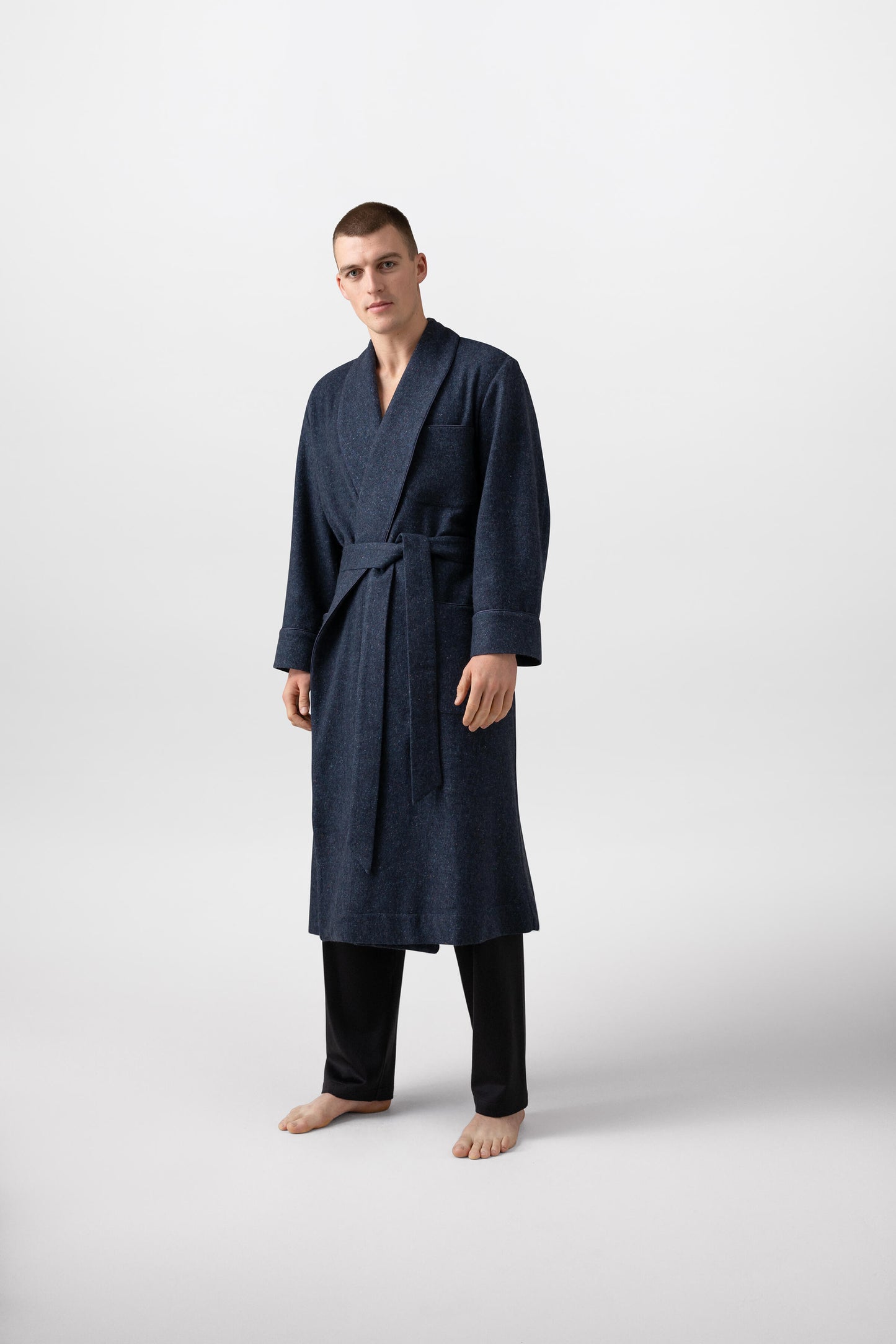 Johnstons of Elgin Men's Loungewear Navy Donegal Donegal Cashmere Dressing Gown TA000528RU7383