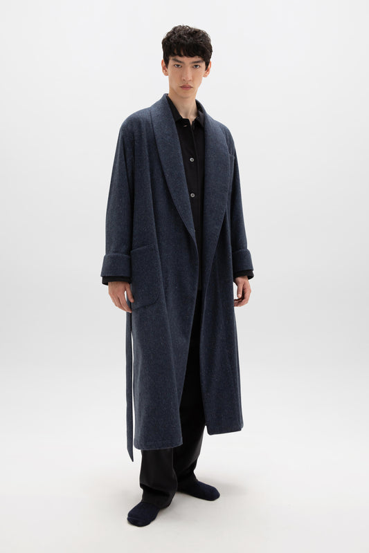 Johnstons of Elgin AW24 Men's Tailoring Navy Donegal Donegal Cashmere Dressing Gown TA000528RU7383