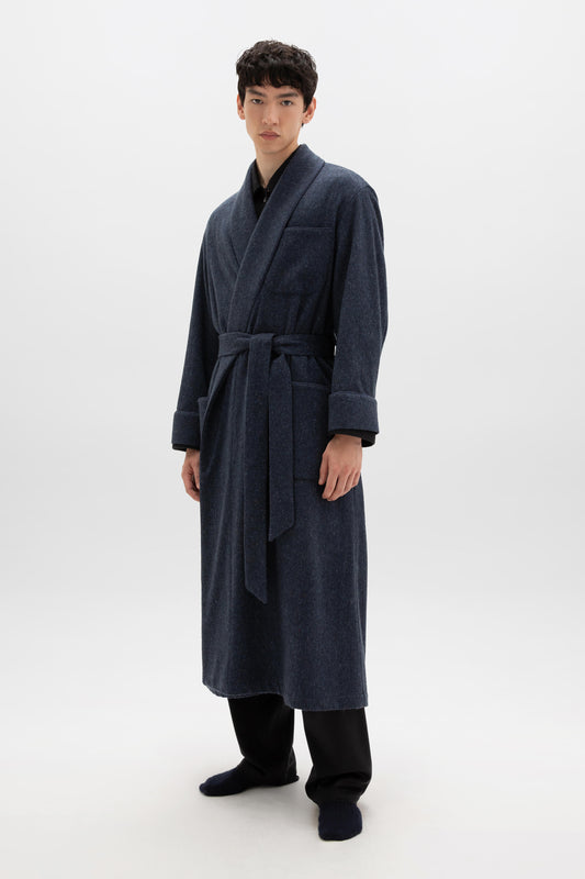 Johnstons of Elgin AW24 Men's Tailoring Navy Donegal Donegal Cashmere Dressing Gown TA000528RU7383