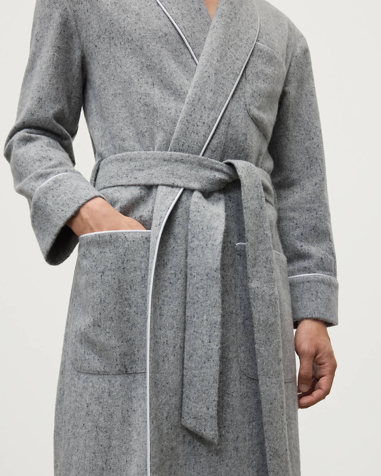 Grey Donegal Cashmere Dressing Gown | Luxury Men's Knitwear Johnstons of Elgin Grey Donegal Cashmere Dressing Gown | Luxury Men's Knitwear Johnstons of Elgin