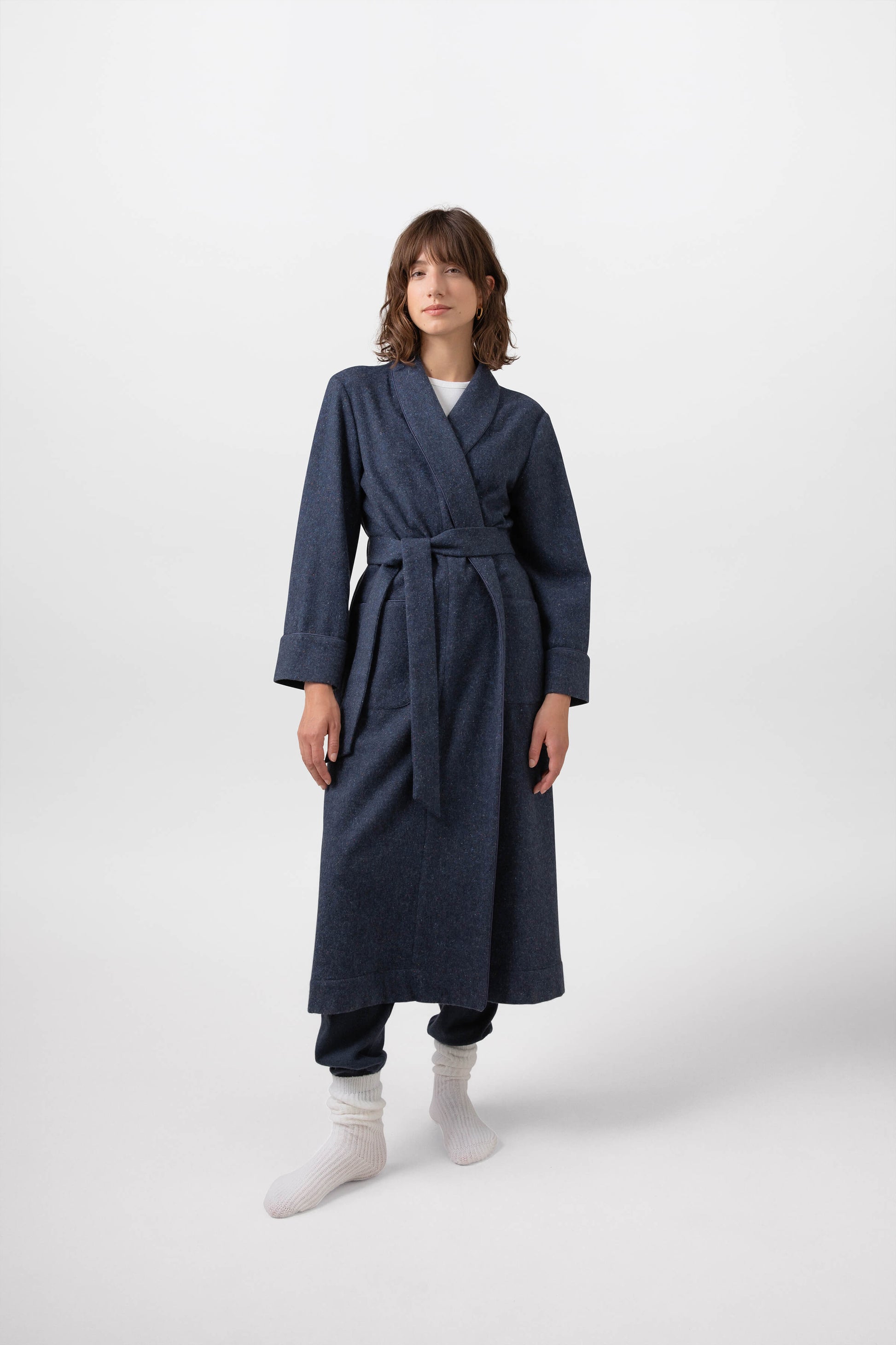 Johnstons of Elgin Women's Loungewear Navy Donegal Donegal Cashmere Dressing Gown TA000529RU7383