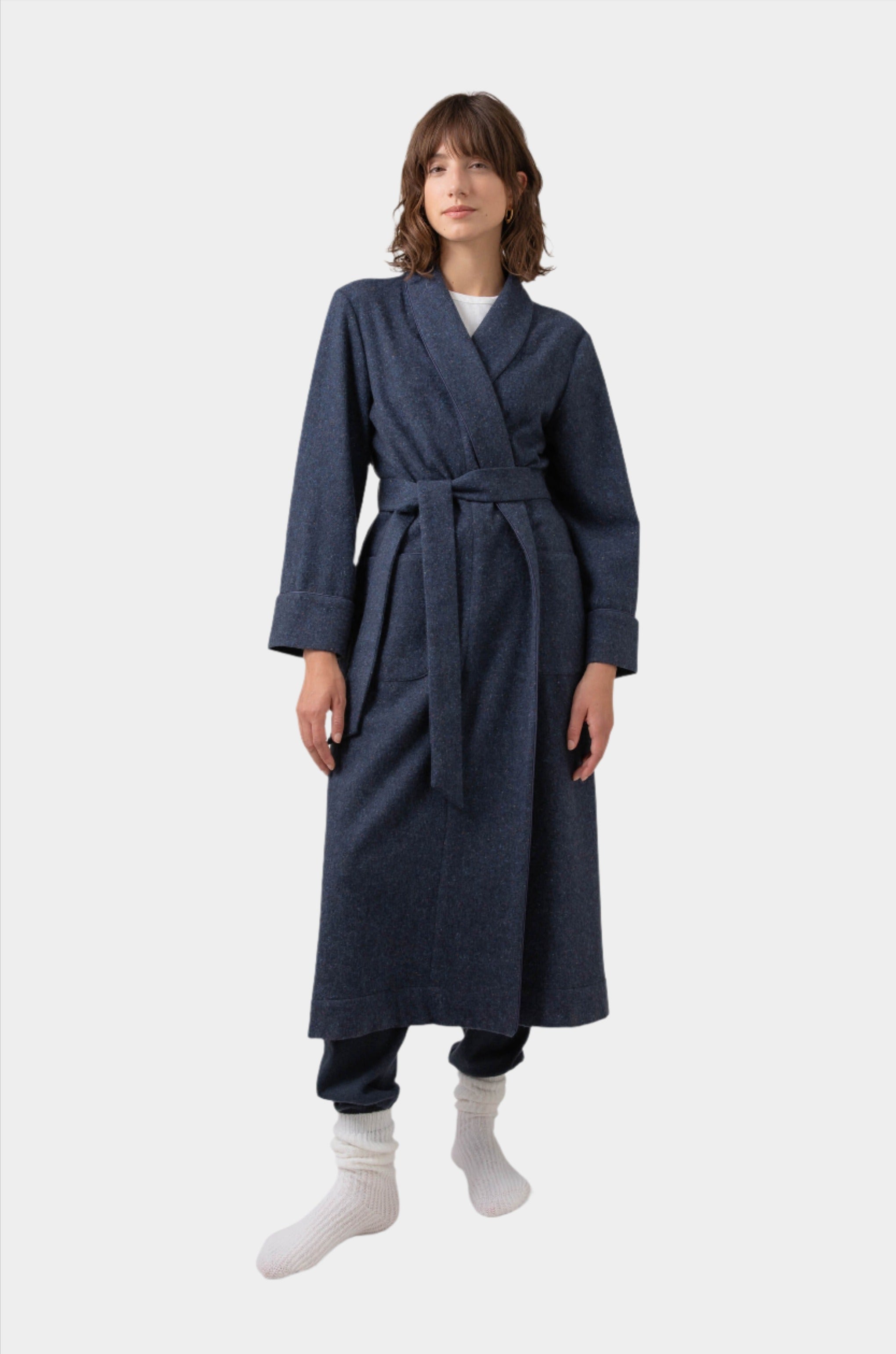 Women's Navy Donegal Cashmere Dressing Gown – Johnstons of Elgin