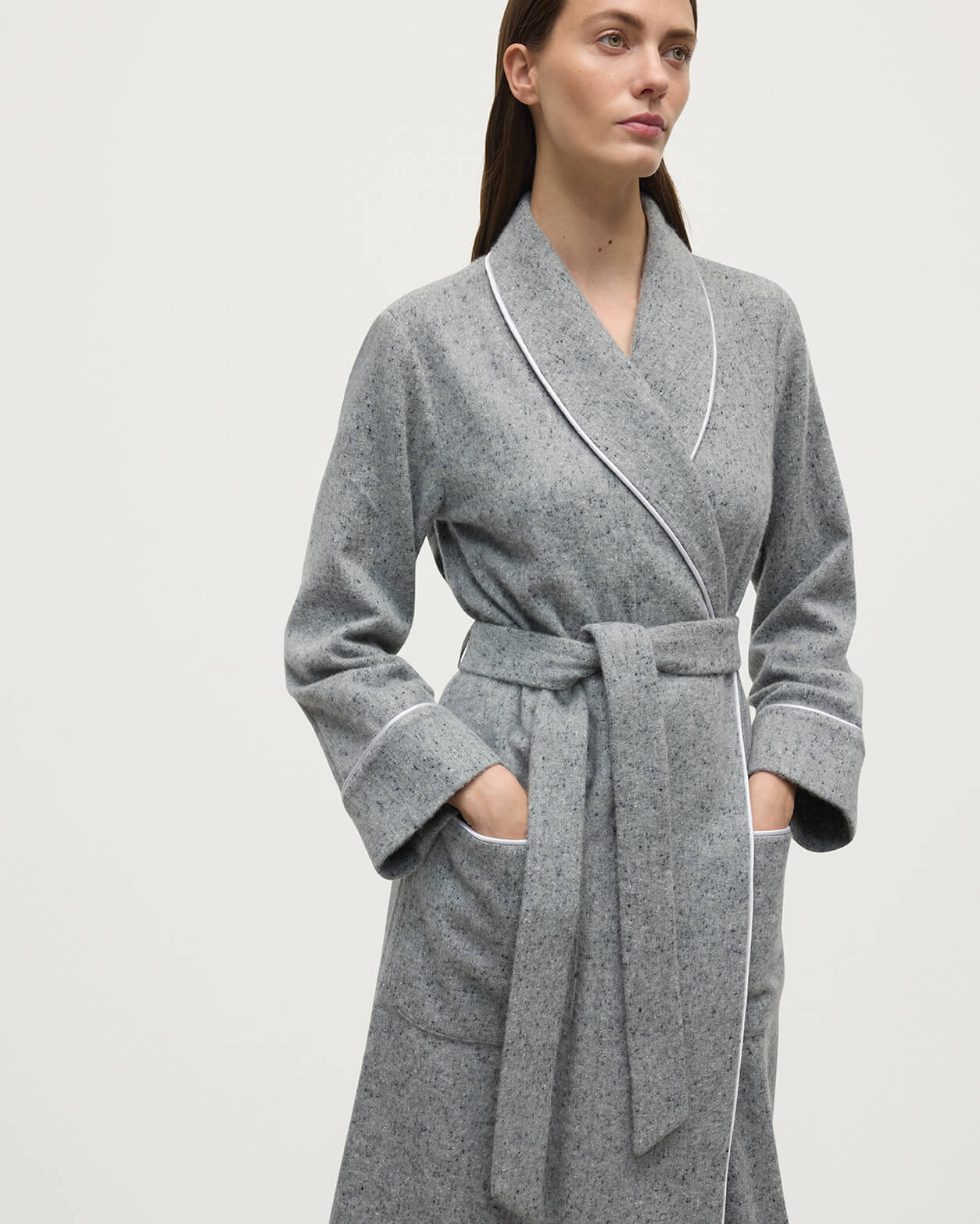 grey cashmere dressing gown Cashmere Ribbed Dressing Gown