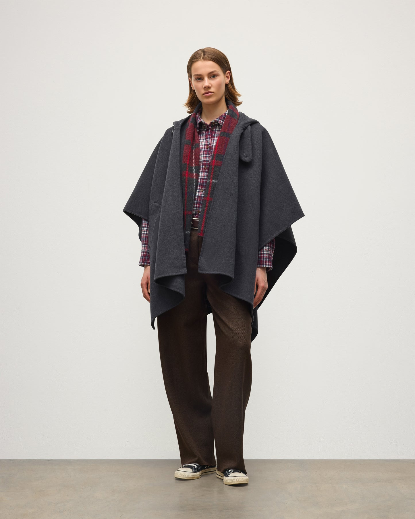 JOHNSTONS OF ELGIN WOMENS HOOLIE DF CM TAILORED HOODED CAPE CHARCOAL GREY 100% CASHMERE TA000677RU6081ONE