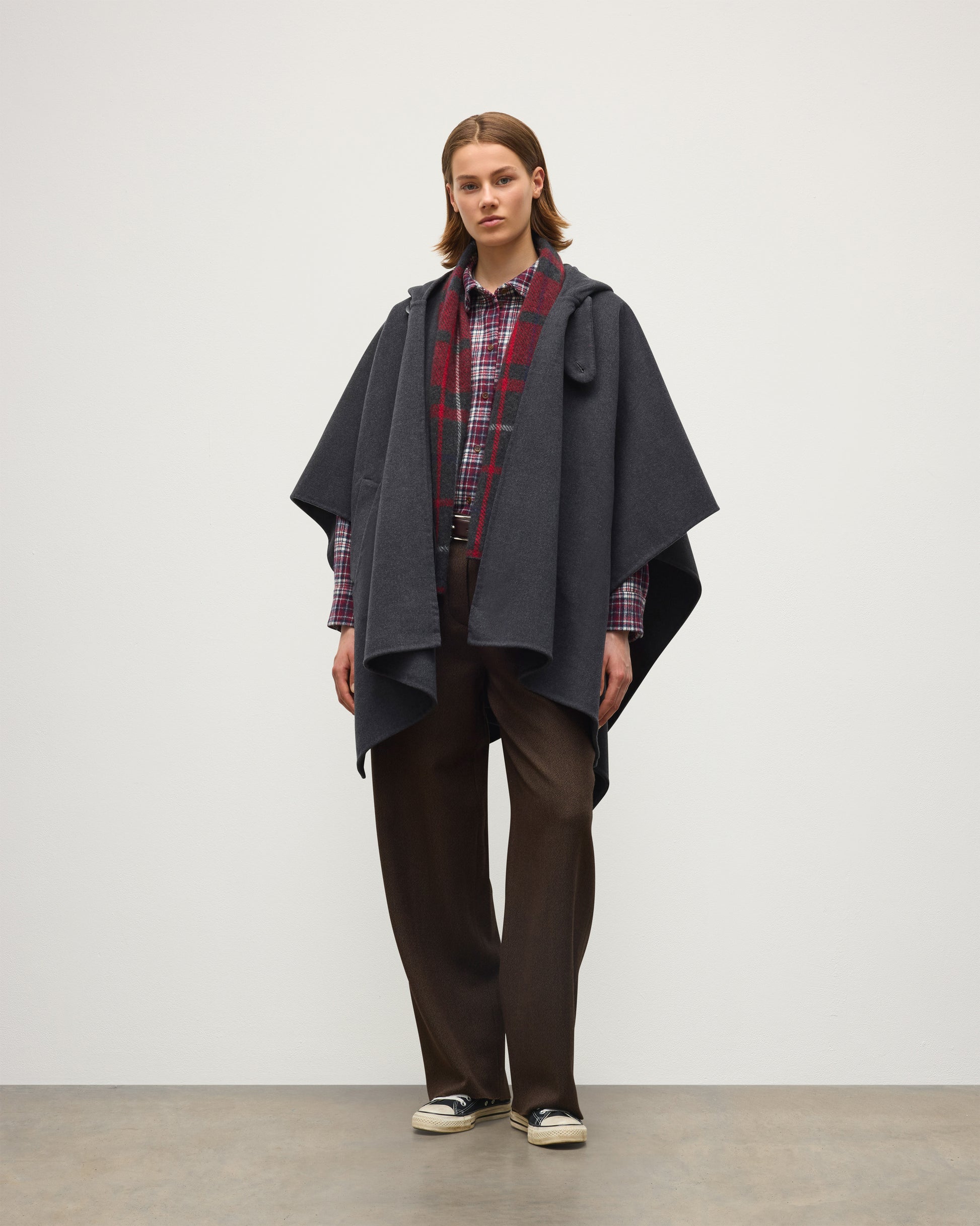 JOHNSTONS OF ELGIN WOMENS HOOLIE DF CM TAILORED HOODED CAPE CHARCOAL GREY 100% CASHMERE TA000677RU6081ONE