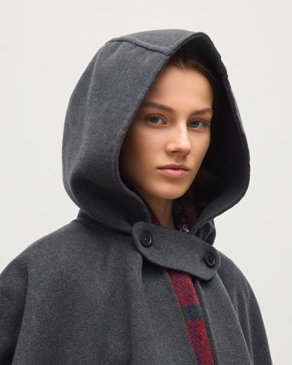JOHNSTONS OF ELGIN WOMENS HOOLIE DF CM TAILORED HOODED CAPE CHARCOAL GREY 100% CASHMERE TA000677RU6081ONE