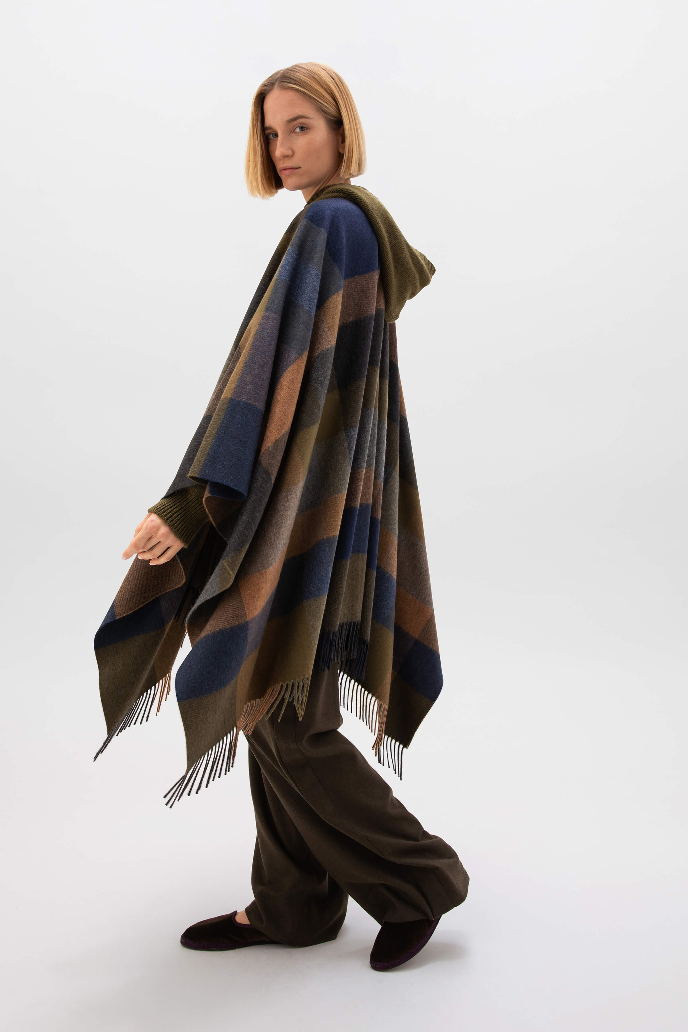 Olive Check Cashmere Cape Johnstons of Elgin