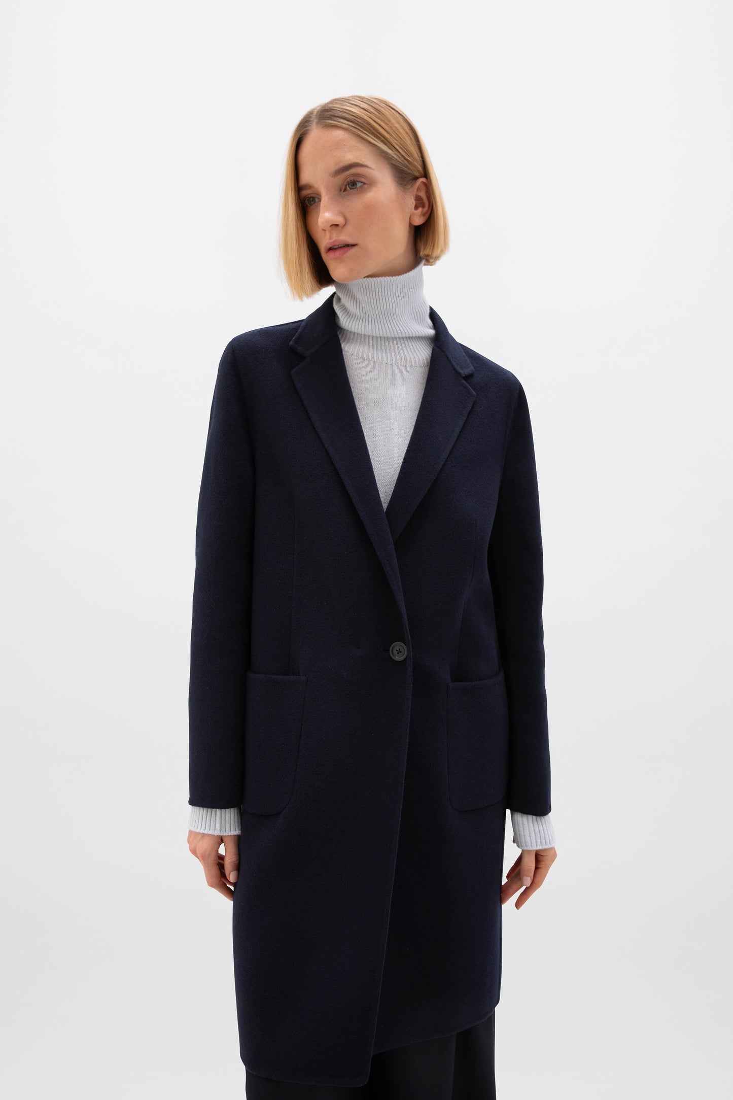 Johnstons of Elgin AW24 Women's Tailoring Navy Classic Cashmere Coat TA000520RU729106