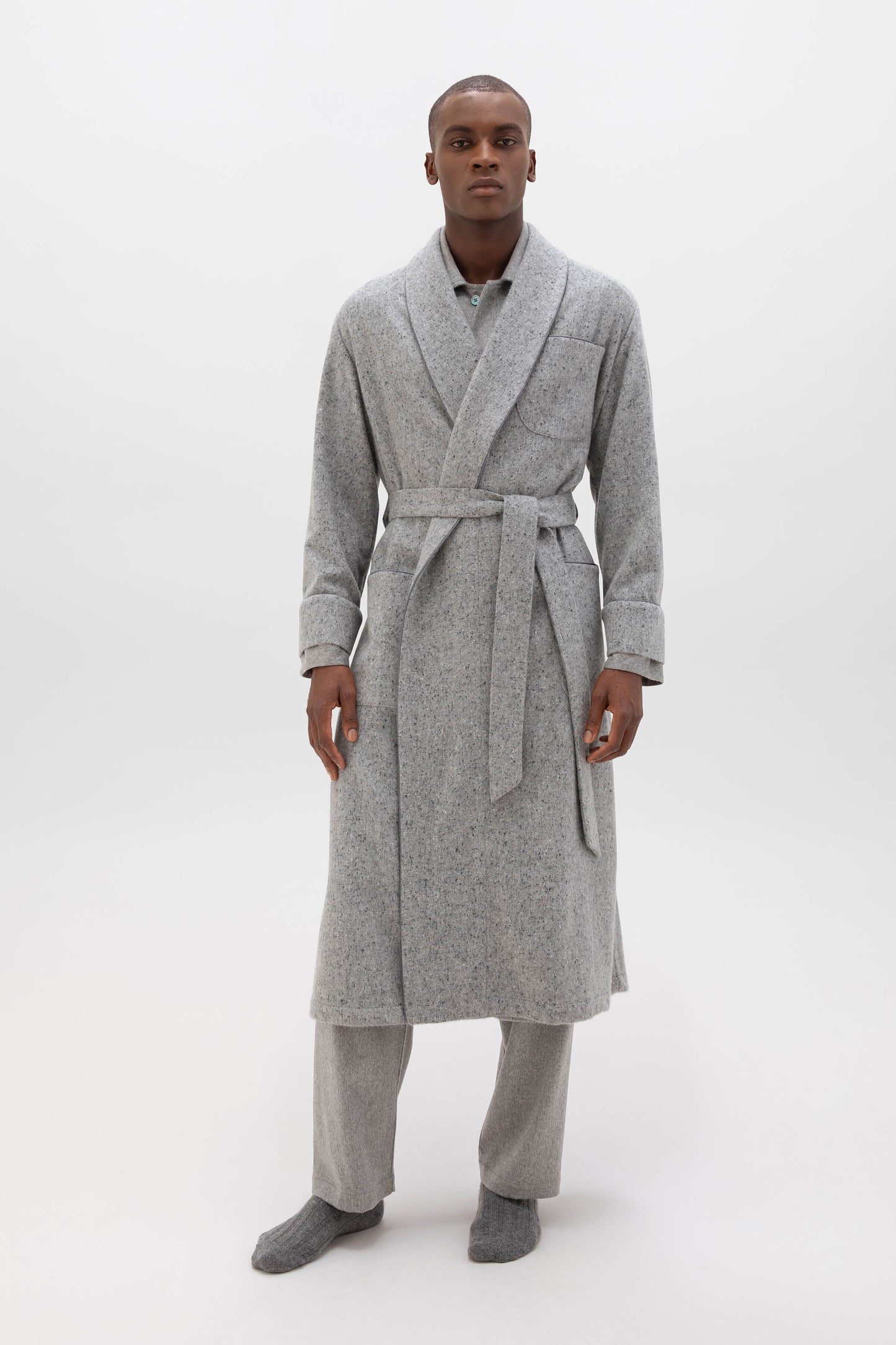Johnstons of Elgin AW24 Men's Tailoring Light Grey Donegal Donegal Cashmere Dressing Gown TA000528RU7400