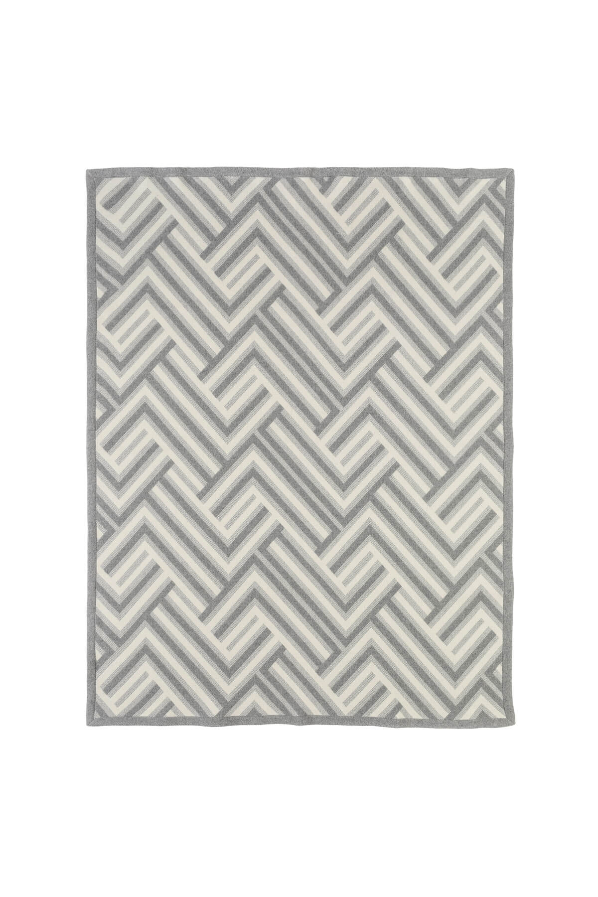 Johnstons of Elgin Merino Cashmere Blend Chevron Throw in Grey & White folded on a white background TB000470RU6996ONE